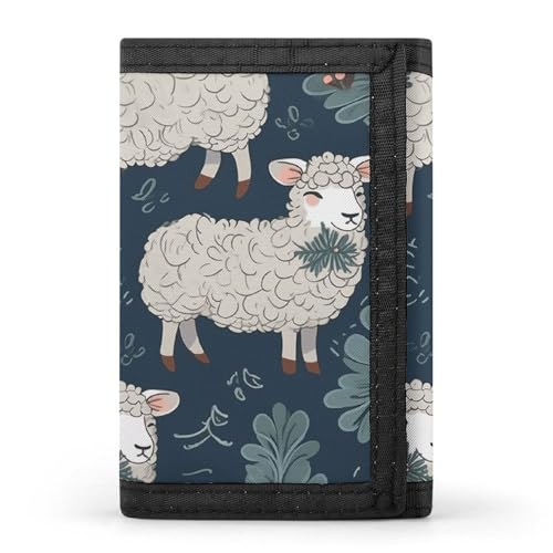 LYHVSFJW Dreifach gefaltete Geldbörse mit Blumen- und Blattmuster, mit 8 Kartenfächern, schmales Münzfach mit Reißverschluss, geteilte Geldscheine für Männer und Frauen, Schaf und Stechpalmenbaum von LYHVSFJW