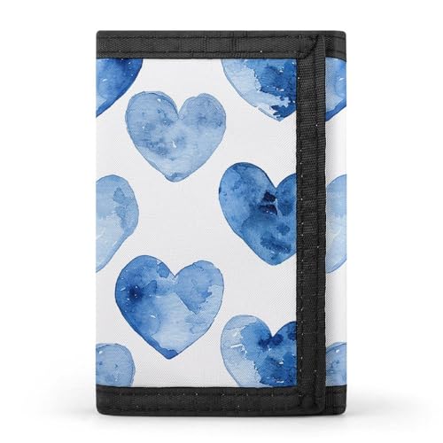 LYHVSFJW Dreifach gefaltete Geldbörse mit Kuhmotiv, mit 8 Kartenfächern, schmales Münzfach mit Reißverschluss, geteilte Geldscheine für Männer und Frauen, Handgezeichnetes blaues Herz, Einheitsgröße von LYHVSFJW