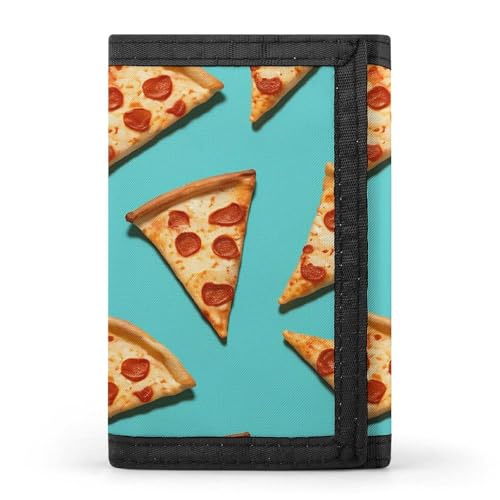 LYHVSFJW Dreifach gefaltete Geldbörse mit linearer Textur, mit 8 Kartenfächern, schmalem Münzfach mit Reißverschluss, geteilter Geldscheinfach, für Damen und Herren, Grüne Pizzascheiben, Einheitsgröße von LYHVSFJW