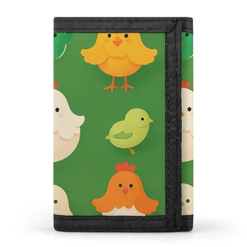 LYHVSFJW Dreifach gefaltete Geldbörse mit mehreren Hühnermotiven und 8 Kartenfächern, schmales Münzfach mit Reißverschluss, geteilte Geldscheine für Männer und Frauen, Mehrere Hühner-Themen von LYHVSFJW