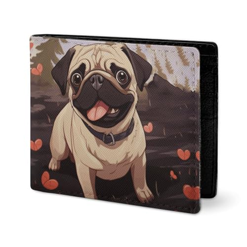 LYHVSFJW Edle Herren Geldbörse Leder Portemonnaie Portemonnaie Damen Slim Slim Schädel Totenkopf Muster Rose Rot, Mops Mignon., one size von LYHVSFJW