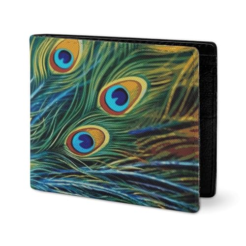 LYHVSFJW Elegante Herren Ledergeldbörse für Damen - Schlank und dünn - Zuckerschädel und rote Rosen - Kartenhalter mit zwei Klappen, Bunter Pfau., one size LYHVSFJW Elegante Herren Ledergeldbörse für Damen - Schlank und dünn - Zuckerschädel und rote Rosen - Kartenhalter mit zwei Klappen, Bunter Pfau., one size von LYHVSFJW