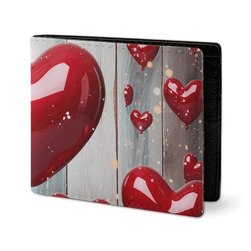 LYHVSFJW Elegante Herren Ledergeldbörse für Damen - Schlank und dünn - Zuckerschädel und rote Rosen - Kartenhalter mit zwei Klappen, Liebesherz, one size von LYHVSFJW