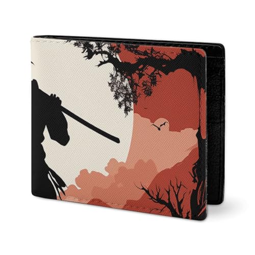 LYHVSFJW Elegante Herren Ledergeldbörse für Damen - Schlank und dünn - Zuckerschädel und rote Rosen - Kartenhalter mit zwei Klappen, Samourai, one size von LYHVSFJW