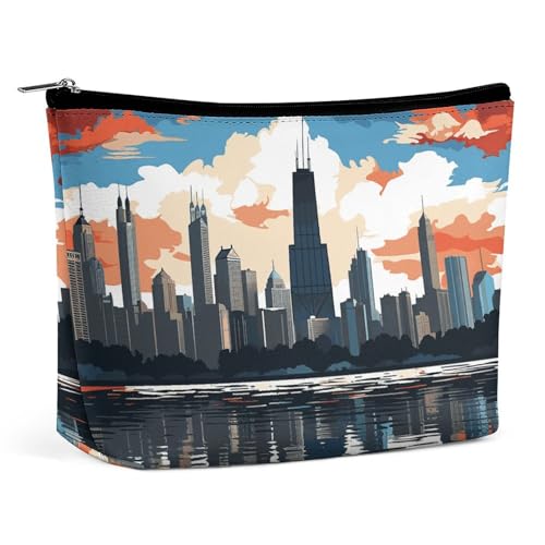 LYHVSFJW Kosmetiktasche, Make-up-Tasche für Damen, tragbare Make-up-Tasche, Atomsterne, Retro-Muster, Reise-Kulturbeutel für Reisezubehör, Chicago Skyline, Einheitsgröße LYHVSFJW Kosmetiktasche, Make-up-Tasche für Damen, tragbare Make-up-Tasche, Atomsterne, Retro-Muster, Reise-Kulturbeutel für Reisezubehör, Chicago Skyline, Einheitsgröße von LYHVSFJW