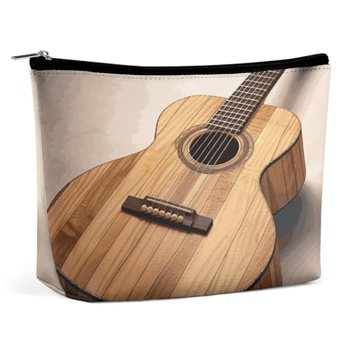 LYHVSFJW Kosmetiktasche, Make-up-Tasche für Damen, tragbare Make-up-Tasche, Blumen, Gänseblümchen, Make-up-Kulturbeutel für Reisezubehör, Gitarre aus Holz, Einheitsgröße von LYHVSFJW