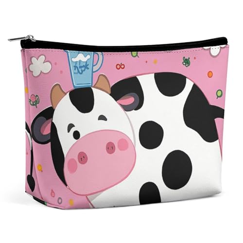 LYHVSFJW Kosmetiktasche, Make-up-Tasche für Damen, tragbare Make-up-Tasche, Dampfzug, Wolken, Make-up-Kulturbeutel, Reise-Kulturbeutel für Reisezubehör, Cartoon Milchkuh, Einheitsgröße von LYHVSFJW