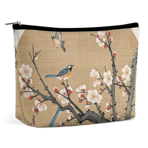 LYHVSFJW Kosmetiktasche, Make-up-Tasche für Damen, tragbare Make-up-Tasche, Eiffelturm mit Herbstblättern, Reise-Kulturbeutel für Reisezubehör, Traditionelle chinesische Malerei Vogel auf von LYHVSFJW