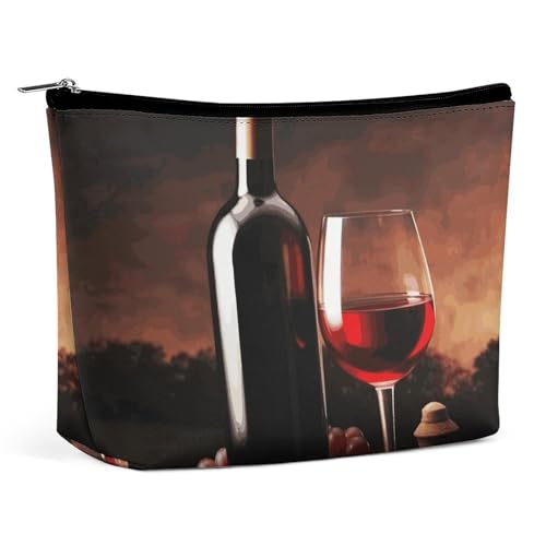 LYHVSFJW Kosmetiktasche, Make-up-Tasche für Damen, tragbare Make-up-Tasche, Faultier-Make-up-Tasche, Reise-Kulturbeutel für Reisezubehör, Rotwein und Flasche, Einheitsgröße von LYHVSFJW
