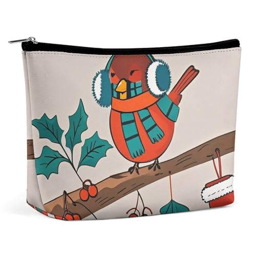 LYHVSFJW Kosmetiktasche, Make-up-Tasche für Damen, tragbare Make-up-Tasche, Fensterbank, Weihnachtsbaum, Make-up-Kulturbeutel für Reisezubehör, Warmer Spatz, Einheitsgröße von LYHVSFJW