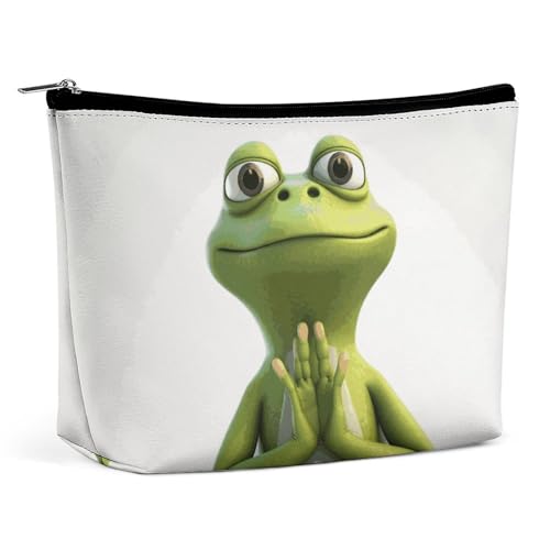 LYHVSFJW Kosmetiktasche, Make-up-Tasche für Damen, tragbare Make-up-Tasche, Feuer-Fußball-Make-up-Koffer, Reise-Kulturbeutel für Reisezubehör, The Funny Frog Doing Yoga, Einheitsgröße von LYHVSFJW