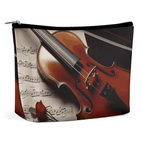LYHVSFJW Kosmetiktasche, Make-up-Tasche für Damen, tragbare Make-up-Tasche, Feuer-Fußball-Make-up-Koffer, Reise-Kulturbeutel für Reisezubehör, Violine Notenblätter, Einheitsgröße von LYHVSFJW