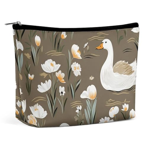 LYHVSFJW Kosmetiktasche, Make-up-Tasche für Damen, tragbare Make-up-Tasche, Gans und Blumen, Make-up-Kulturbeutel für Reisezubehör, Gans und Blumen, Einheitsgröße LYHVSFJW Kosmetiktasche, Make-up-Tasche für Damen, tragbare Make-up-Tasche, Gans und Blumen, Make-up-Kulturbeutel für Reisezubehör, Gans und Blumen, Einheitsgröße von LYHVSFJW