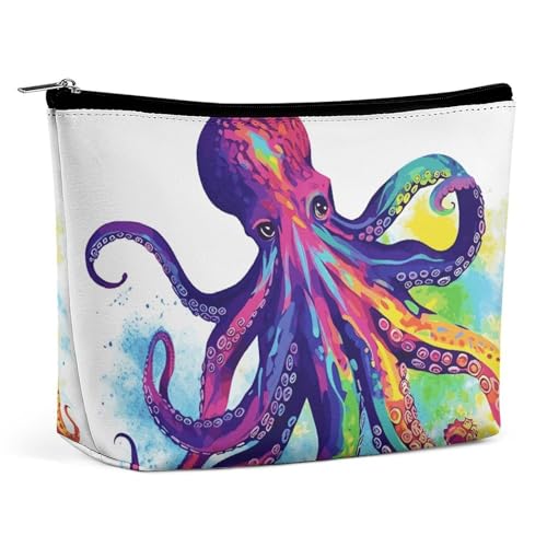 LYHVSFJW Kosmetiktasche, Make-up-Tasche für Damen, tragbare Make-up-Tasche, Hühnerbrut, Reise-Kulturbeutel für Reisezubehör, Bunte Kraken, Einheitsgröße von LYHVSFJW