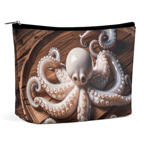 LYHVSFJW Kosmetiktasche, Make-up-Tasche für Damen, tragbare Make-up-Tasche, Leopardenmuster, Reise-Kulturbeutel für Reisezubehör, Schwarz und Gold, Oktopus-Schnitzerei, Einheitsgröße von LYHVSFJW