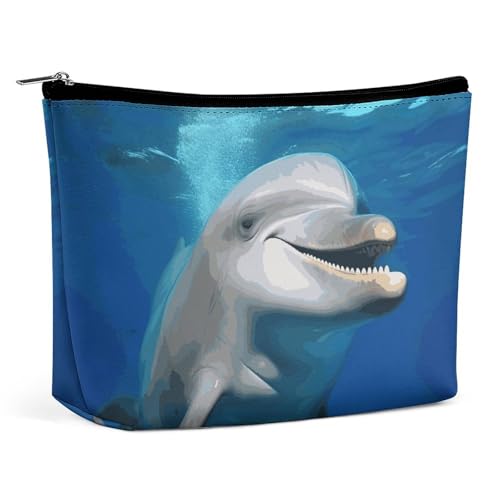 LYHVSFJW Kosmetiktasche, Make-up-Tasche für Damen, tragbare Make-up-Tasche, Papillon in der Box, Make-up-Kulturbeutel, Reise-Kulturbeutel für Reisezubehör, Glücklicher Delfin, Einheitsgröße von LYHVSFJW