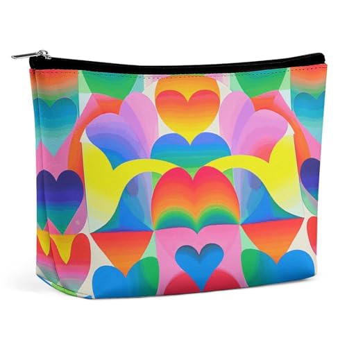 LYHVSFJW Kosmetiktasche, Make-up-Tasche für Damen, tragbare Make-up-Tasche, Regenbogen-Muster, Make-up-Tasche, Reise-Kulturbeutel für Reisezubehör, Regenbogen-Herzmuster, Einheitsgröße LYHVSFJW Kosmetiktasche, Make-up-Tasche für Damen, tragbare Make-up-Tasche, Regenbogen-Muster, Make-up-Tasche, Reise-Kulturbeutel für Reisezubehör, Regenbogen-Herzmuster, Einheitsgröße von LYHVSFJW