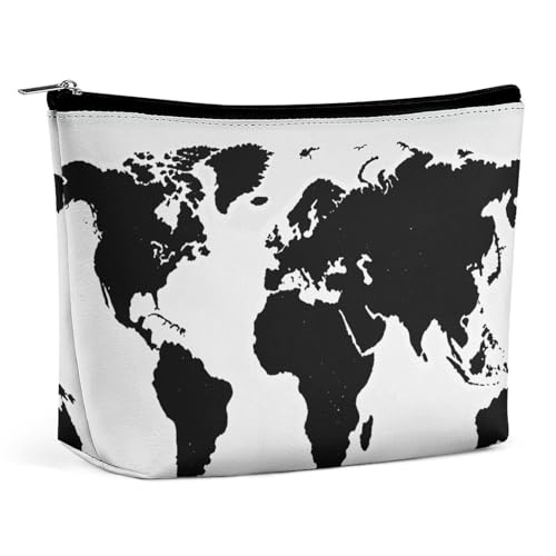 LYHVSFJW Kosmetiktasche, Make-up-Tasche für Damen, tragbare Make-up-Tasche, Regenbogen-Muster, Make-up-Tasche, Reise-Kulturbeutel für Reisezubehör, Schwarze Weltkarte, Einheitsgröße von LYHVSFJW