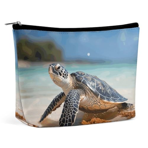 LYHVSFJW Kosmetiktasche, Make-up-Tasche für Damen, tragbare Make-up-Tasche, Sternennacht, Alpaka, Make-up-Tasche, Reise-Kulturbeutel für Reisezubehör, Meeresschildkröte am Strand, Einheitsgröße von LYHVSFJW