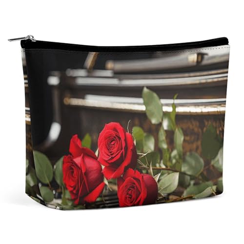 LYHVSFJW Kosmetiktasche, Make-up-Tasche für Damen, tragbare Make-up-Tasche, Sternennacht, Alpaka, Make-up-Tasche, Reise-Kulturbeutel für Reisezubehör, Rote Rose auf Klavier, Einheitsgröße LYHVSFJW Kosmetiktasche, Make-up-Tasche für Damen, tragbare Make-up-Tasche, Sternennacht, Alpaka, Make-up-Tasche, Reise-Kulturbeutel für Reisezubehör, Rote Rose auf Klavier, Einheitsgröße von LYHVSFJW