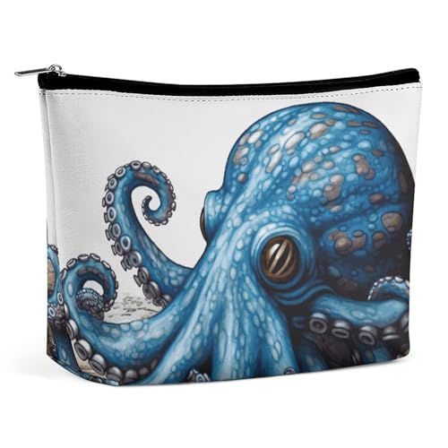 LYHVSFJW Kosmetiktasche, Make-up-Tasche für Damen, tragbare Make-up-Tasche, bunt mit Schmetterling, Reise-Kulturbeutel für Reisezubehör, Blauer Krake, Einheitsgröße von LYHVSFJW