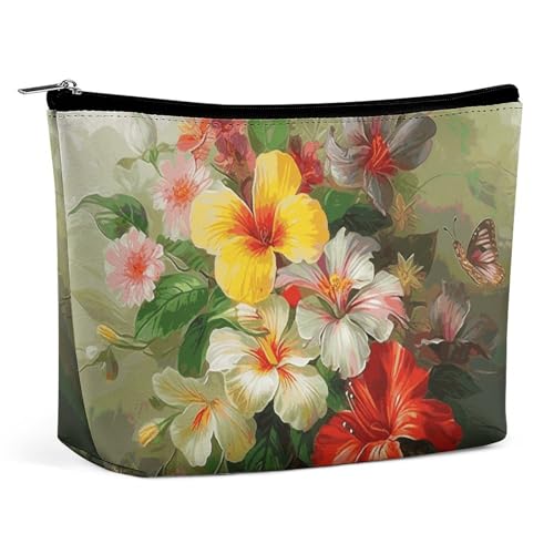 LYHVSFJW Kosmetiktasche, Make-up-Tasche für Damen, tragbare Make-up-Tasche, bunt mit Schmetterling, Reise-Kulturbeutel für Reisezubehör, Blumenstrauß., Einheitsgröße von LYHVSFJW