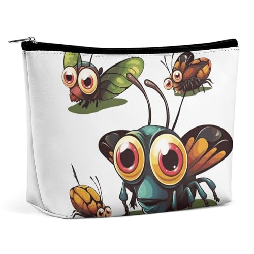 LYHVSFJW Kosmetiktasche, Make-up-Tasche für Damen, tragbare Make-up-Tasche, buntes Pfirsich-Aquarell-Design, Make-up-Kulturbeutel für Reisezubehör, Cartoon-Insekt, Einheitsgröße von LYHVSFJW