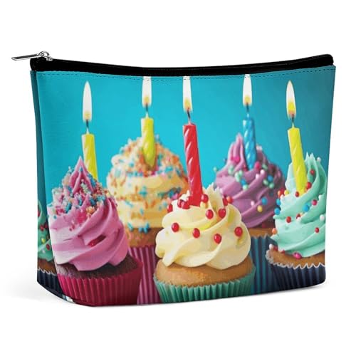LYHVSFJW Kosmetiktasche, Make-up-Tasche für Damen, tragbare Make-up-Tasche, niedliches Faultier-Make-up-Koffer, Reise-Kulturbeutel für Reisezubehör, Bunte Cupcakes mit Aufschrift "Happy Birthday", LYHVSFJW Kosmetiktasche, Make-up-Tasche für Damen, tragbare Make-up-Tasche, niedliches Faultier-Make-up-Koffer, Reise-Kulturbeutel für Reisezubehör, Bunte Cupcakes mit Aufschrift "Happy Birthday", von LYHVSFJW