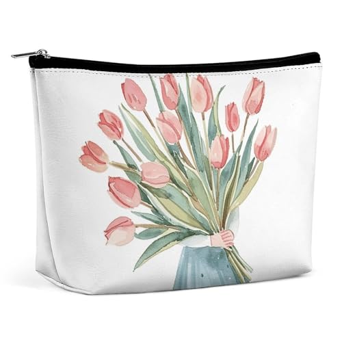 LYHVSFJW Kosmetiktasche, Make-up-Tasche für Damen, tragbare Make-up-Tasche, weiße Blumen, Make-up-Tasche, Reise-Kulturbeutel für Reisezubehör, Ein großer Strauß Tulpen, Einheitsgröße von LYHVSFJW