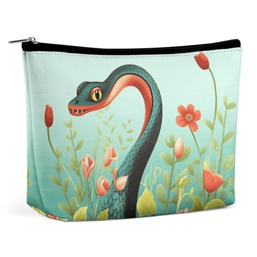 LYHVSFJW Kosmetiktasche, Make-up-Tasche für Damen, tragbare Make-up-Tasche, weiße Blumen, Make-up-Tasche, Reise-Kulturbeutel für Reisezubehör, Schlange und Blume, Einheitsgröße LYHVSFJW Kosmetiktasche, Make-up-Tasche für Damen, tragbare Make-up-Tasche, weiße Blumen, Make-up-Tasche, Reise-Kulturbeutel für Reisezubehör, Schlange und Blume, Einheitsgröße von LYHVSFJW