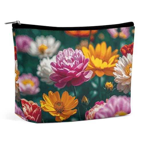 LYHVSFJW Kosmetiktasche, Make-up-Tasche für Damen, tragbare Make-up-Tasche, zwei Schneemänner und Schleife, Make-up-Tasche, Reise-Kulturbeutel für Reisezubehör, Alle Blumen blühen zusammen, von LYHVSFJW