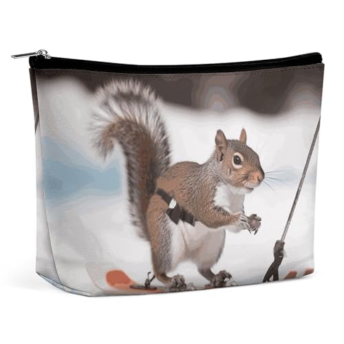 LYHVSFJW Kosmetiktasche, Make-up-Tasche für Damen, tragbare Make-up-Tasche, zwei rote Flamingos, Make-up-Tasche, Reise-Kulturbeutel für Reisezubehör, Ski-Eichhörnchen, Einheitsgröße von LYHVSFJW