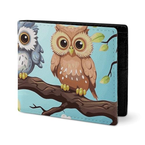 LYHVSFJW Leder Geldbörse Herren Portemonnaie Portemonnaie Elegante Geldbörse Damen Slim Dünn Pfirsich Braun Portemonnaie Zweifach Portemonnaie mit Kartenhalter, Eulen auf einem Ast, one size von LYHVSFJW