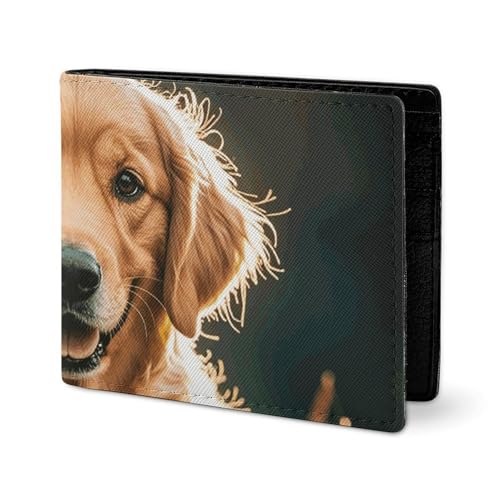 LYHVSFJW Leder Geldbörse Herren elegant für Damen - dünn und dünn - beige - einfach kritzelnd - Kartenhalter, Golden Retrievers, one size von LYHVSFJW