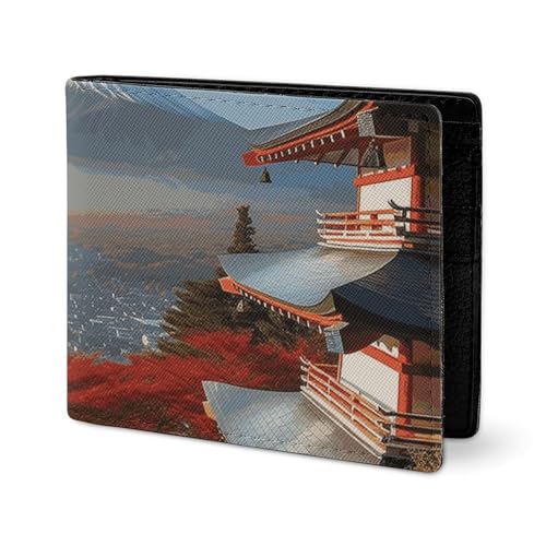 LYHVSFJW Leder Geldbörse Herren elegant für Damen - dünn und dünn - beige - einfach kritzelnd - Kartenhalter, Japan Mont Fuji Landschaft, one size von LYHVSFJW