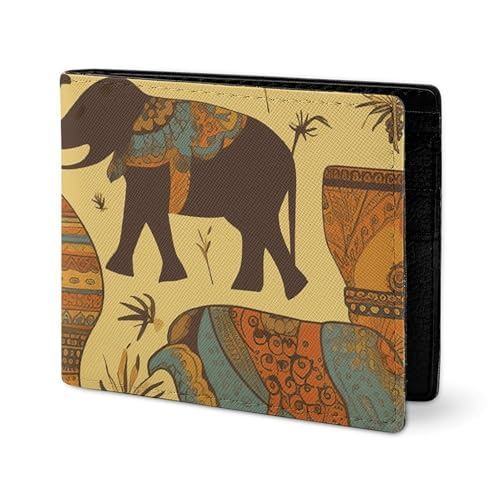 LYHVSFJW Ledergeldbörse für Damen und Herren, elegante Geldbörse für Damen, schmal, schmal, Anime-Stil, Katzen-Design, Afrikanischer Elefant, one size von LYHVSFJW