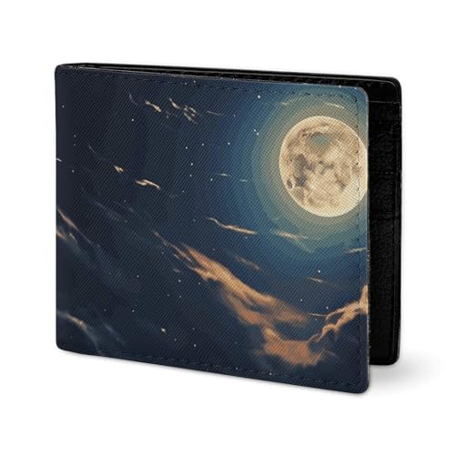 LYHVSFJW Ledergeldbörse für Herren, Afrika, Elefant, stilvolle kleine Münzbörse für Damen, schlanke und dünne Bifold Wallet mit Fach Kartenhalter, Moon Night, Einheitsgröße von LYHVSFJW