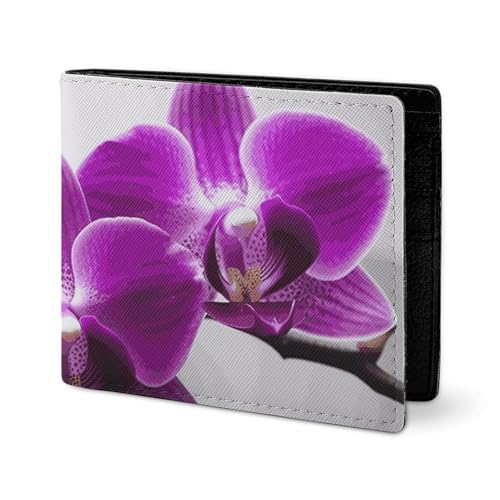 LYHVSFJW Ledergeldbörse für Herren, Faultier, stilvoll, kleine Münzgeldbörse für Damen, schlanke und dünne Bifold Wallet mit Fach Kartenhalter, Violette Schmetterlingsorchidee, Einheitsgröße von LYHVSFJW