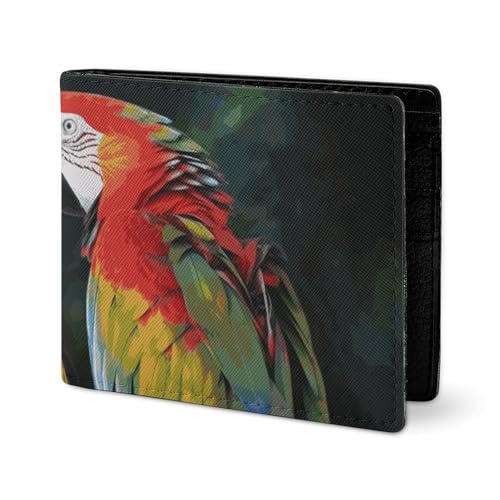 LYHVSFJW Ledergeldbörse für Herren, Motiv: Feuerball, stilvolle kleine Münzbörse für Damen, schlanke und dünne Faltbörse mit Fach und Kartenhalter, Zweifarbige Papageien, Einheitsgröße von LYHVSFJW