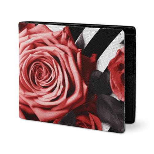 LYHVSFJW Ledergeldbörse für Herren, eine Brutstätte von Hühnern, stilvolle kleine Münzgeldbörse für Frauen, schlanke und dünne Bifold Wallet mit Fach Kartenhalter, Rosen Blume Floral Zebra Streifen, von LYHVSFJW