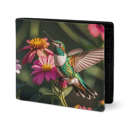 LYHVSFJW Ledergeldbörse für Herren, stilvolle Münzbörse für Damen, schlank und dünn, alle Blumen blühen zusammen, Bifold Wallet Kartenhalter, Vogel-Motiv, Einheitsgröße von LYHVSFJW