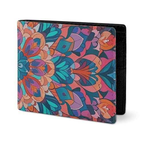 LYHVSFJW Ledergeldbörse für Herren, stilvolle Münzbörse für Damen, schlank und dünn, blau, florales Design, Kartenhalter, Bohemian Psychedelic Peacock Mandala, Einheitsgröße von LYHVSFJW