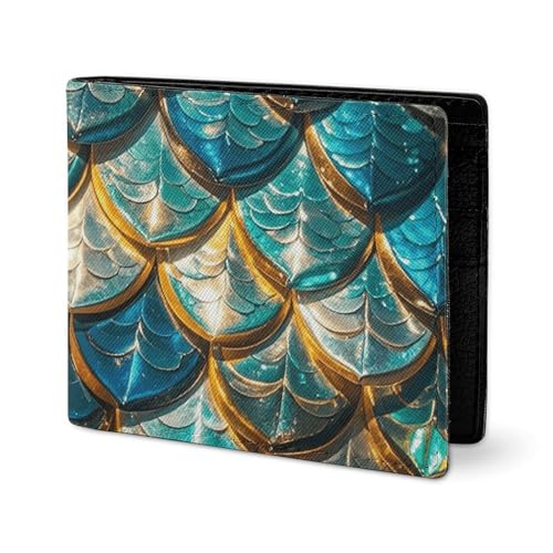 LYHVSFJW Ledergeldbörse für Herren, stilvolle Münzbörse für Damen, schlank und dünn, blau, florales Design, Kartenhalter, Glitzernde Fischschuppen, Einheitsgröße LYHVSFJW Ledergeldbörse für Herren, stilvolle Münzbörse für Damen, schlank und dünn, blau, florales Design, Kartenhalter, Glitzernde Fischschuppen, Einheitsgröße von LYHVSFJW