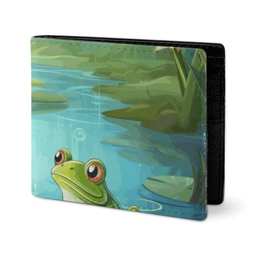 LYHVSFJW Ledergeldbörse für Herren, stilvolle Münzbörse für Damen, schlank und dünn, bunt, Smiley-Gesicht, Bifold Wallet Kartenhalter, Frosch im Teich, Einheitsgröße von LYHVSFJW