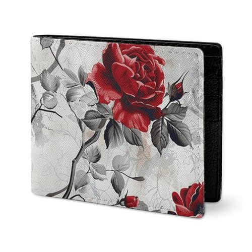 LYHVSFJW Ledergeldbörse für Herren, stilvolle Münzbörse für Damen, schlank und dünn, glatt, rund, faltbar, Kartenhalter, Rotes Blumen-Rosen-Design, Einheitsgröße LYHVSFJW Ledergeldbörse für Herren, stilvolle Münzbörse für Damen, schlank und dünn, glatt, rund, faltbar, Kartenhalter, Rotes Blumen-Rosen-Design, Einheitsgröße von LYHVSFJW