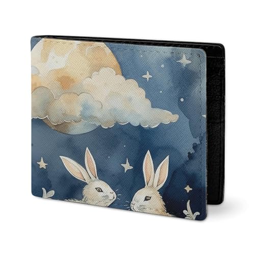 LYHVSFJW Ledergeldbörse für Herren, stilvolle Münzbörse für Damen, schlank und dünn, glatt, rund, faltbar, Kartenhalter, Wolken und Hasen, Einheitsgröße von LYHVSFJW