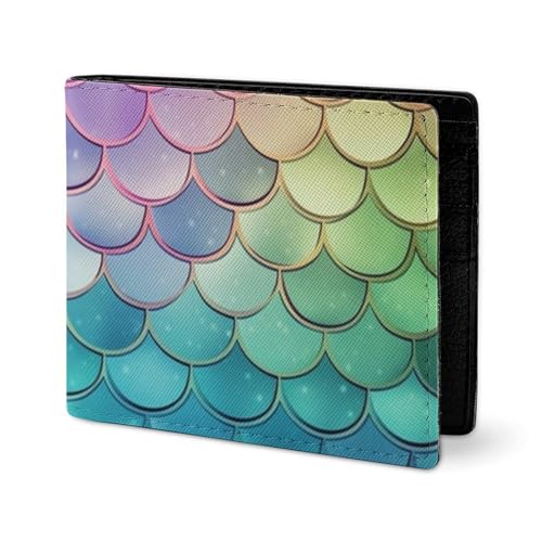 LYHVSFJW Ledergeldbörse für Herren, stilvolle Münzbörse für Damen, schlank und dünn, helles Pfirsich und Braun, Bifold Wallet Kartenhalter, Dreamy Gradient Scales, Einheitsgröße von LYHVSFJW