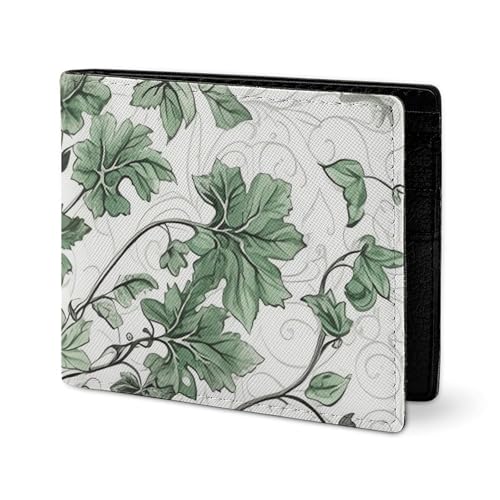 LYHVSFJW Ledergeldbörse für Herren, stilvolle Münzbörse für Damen, schlank und dünn, helles Pfirsich und Braun, Bifold Wallet Kartenhalter, Grüne Blätter und Ranken, Einheitsgröße LYHVSFJW Ledergeldbörse für Herren, stilvolle Münzbörse für Damen, schlank und dünn, helles Pfirsich und Braun, Bifold Wallet Kartenhalter, Grüne Blätter und Ranken, Einheitsgröße von LYHVSFJW