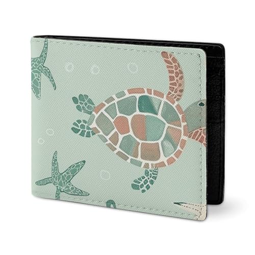 LYHVSFJW Ledergeldbörse für Herren, stilvolle Münzbörse für Damen, schlank und dünn, hellgelb, Bifold Wallet Kartenhalter, Blaues Schildkrötenmuster, Einheitsgröße von LYHVSFJW