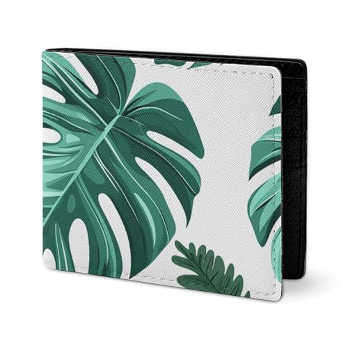 LYHVSFJW Ledergeldbörse für Herren, stilvolle Münzbörse für Damen, schlank und dünn, hellgelb, Bifold Wallet Kartenhalter, Cyan Palmblätter, Einheitsgröße von LYHVSFJW